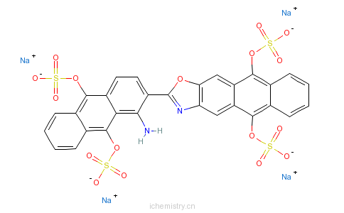CAS:10126-90-6_2-[1-氨基-9,10-二磺酰氧基-2-蒽基]蒽并[2,3-D]恶唑-5,10-二醇二(硫酸氢)酯四钠盐的分子结构