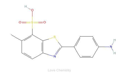 CAS:130-17-6_2-(4-氨基苯基)-6-甲基苯并噻唑-7-磺酸的分子结构