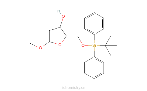 CAS:130144-86-4_1-甲氧基-5-O-(叔丁基二苯基硅烷)-2-脱氧-beta-D-赤式戊呋喃糖苷的分子结构