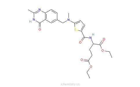 CAS:132463-02-6_N-[5-[N-[(3,4-二氢-2-甲基-4-氧-6-喹唑啉基)甲基]-N-甲基氨基]-2-噻吩甲酰]-L-谷氨酸二乙酯的分子结构