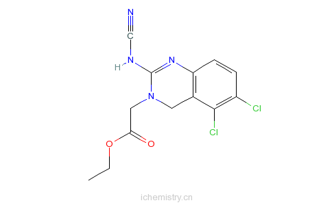 CAS:146374-56-3_(2-氰基亚氨基-5,6-二氯-1,2,3,4-四氢喹唑啉-3-基)乙酸乙酯的分子结构