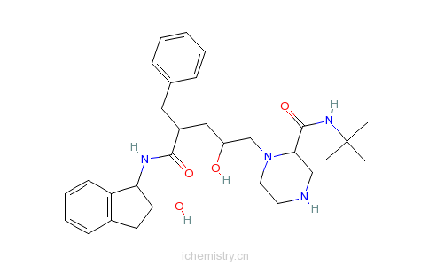 CAS:150323-38-9_[1(1S,2R),5(S)]-2,3,5-三脱氧-N-(2,3-二氢-2-羟基-1H-茚-1-基)-5-[2-[(叔丁基氨基)甲酰]-1-哌嗪基]-2-(苯?的分子结构