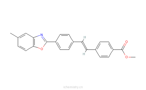 CAS:18039-18-4_4-[2,4-(5-甲基-2-苯并恶唑基)苯基]乙烯基苯甲酸甲酯的分子结构