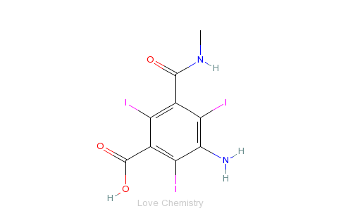CAS:2280-89-9_5-氨基-3-羧基-2,4,6-三碘-N-甲基苯甲酰胺的分子结构