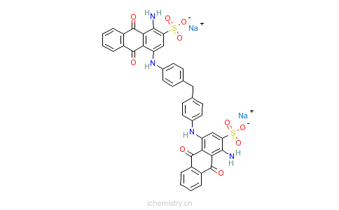 CAS:25826-34-0_4,4'-[亚甲基双(4,1-亚苯基亚氨基)]二(1-氨基-9,10-二氢-9,10-二氧代-2-蒽磺酸)二钠盐的分子结构