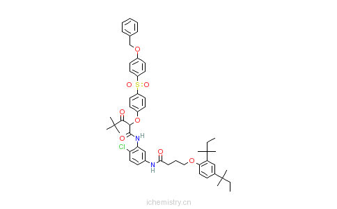 CAS:30744-85-5_N-[5-[[4-[2,4-双(叔戊基)苯氧)]-1-氧代丁基]氨基]-2-氯苯基]-4,4-二甲基-3-氧代-2-[4-[[4-(苯甲氧基)苯基]的分子结构