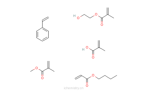 CAS:36179-96-1_2-甲基-2-丙烯酸与2-丙烯酸丁酯、苯乙烯、2-甲基-2-丙烯酸-2-羟乙酯和2-甲基-2-丙烯酸甲酯的聚合物的分子结构