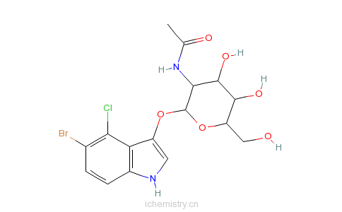 CAS:4264-82-8_5-溴-4-氯-3-吲哚基-N-乙酰-beta-D-氨基葡萄糖苷的分子结构