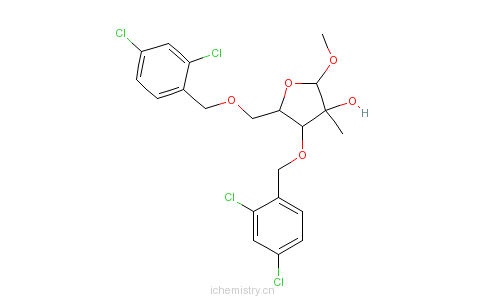 CAS:443642-31-7_1-O-甲基-3,5-二-O-(2,4-二氯苯甲基)-2-甲基-alpha-D-呋喃核糖苷的分子结构