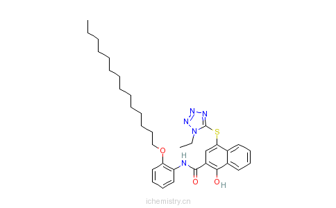 CAS:51599-31-6_4-[(1-乙基-1H-四唑-5-基)硫代]-1-羟基-N-[2-(十四烷基氧)苯基]-2-萘甲酰胺的分子结构