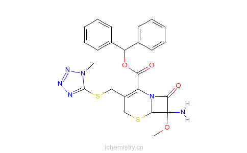CAS:56610-72-1_7beta-氨基-7alpha-甲氧基-3-(1-甲基-1H-四唑-5-硫甲基)-8-氧代-5-硫-1-杂氮双环[4.2.0]辛-2-烯-2-甲酸二苯的分子结构