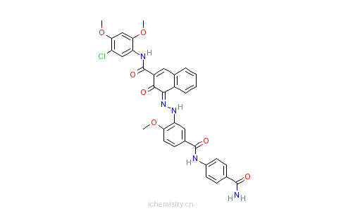 CAS:59487-23-9_4-[[5-[[[4-(氨基羰基)苯基]氨基]羰基]-2-甲氧基苯基]偶氮]-N-(5-氯-2,4-二氧基苯基)-3-羟基-2-萘甲酰胺的分子结构