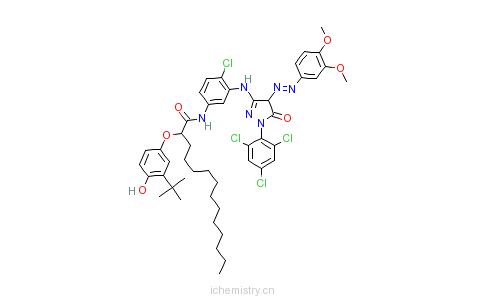 CAS:65293-90-5_N-[4-氯-3-[[4-((3,4-二甲氧基苯基)偶氮)-4,5-二氢-5-氧代-1-(2,4,6-三氯苯基-1H-吡唑-3-基)氨基]苯基]-2-[的分子结构