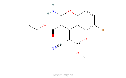 CAS:65673-63-4_乙基-2-氨基-6-溴-4-(1-氰基-2-乙氧基-2-甲酰)-4H-苯并呋喃-3-羧酸的分子结构