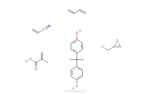 CAS:68492-68-2_2-甲基-2-丙烯酸与1,3-丁二烯、氯甲基环氧乙烷、4,4'-(1-甲基亚乙基)双[酚]和2-丙烯腈的聚合物的分子结构