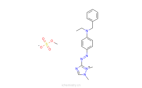 CAS:68877-59-8_3-[[4-[乙基(苯甲基)氨基]苯基]偶氮]-1,2-二甲基-1H-1,2,4-三唑翁硫酸甲酯盐的分子结构