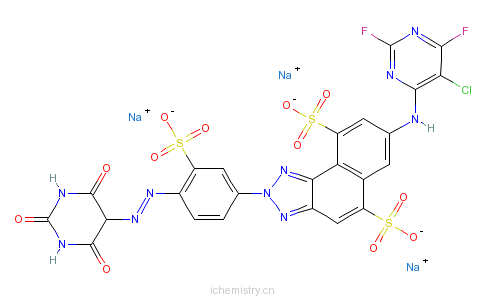 CAS:68957-39-1_7-[(5-氯-2,6-二氟-4-嘧啶基)氨基]-2-[4-[(六氢-2,4,6-三氧代-5-嘧啶基)偶氮]-3-磺基-苯基]-2H-萘并[1,2-D]的分子结构