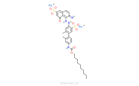 CAS:71720-88-2_6-氨基-5-[[4'-[[(癸氧基)羰基]氨基]-2,2'-二甲基-5-磺基(1,1'-联苯基)-4-基]偶氮]-4-羟基-2-萘磺酸二钠盐的分子结构