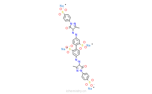 CAS:72927-70-9_4,4'-二[[4,5-二氢-3-甲基-5-氧代-1-(4-磺基苯基)-1H-吡唑-4-基]偶氮]-[1,1'-联苯]-2,2'-二磺酸四钠盐的分子结构