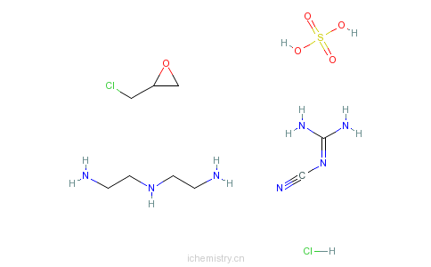 CAS:76649-42-8_腈基胍与N-2-氨乙基-1,2-乙基二胺和(氯甲基)环氧乙烷的聚合物氯化氢硫酸盐的分子结构