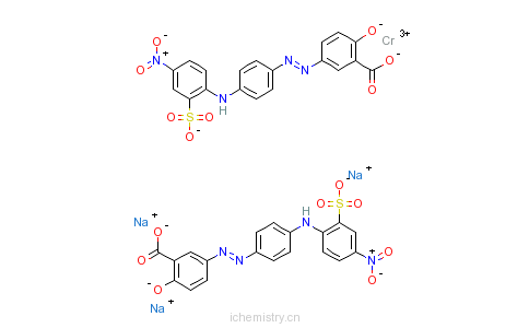 CAS:83027-56-9_双[2-羟-5-[[4-[(4-硝基-2-磺苯基)氨基]苯基]偶氮]苯甲酸根合-O1,O2]铬酸三钠的分子结构