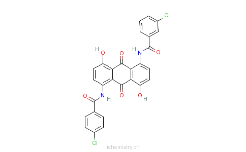 CAS:83721-55-5_3-氯-N-[5-[(4-氯苯甲酰基)氨基]-9,10-二氢-4,8-二羟基-9,10-二氧代-1-蒽基]苯甲酰胺的分子结构