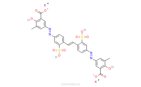 CAS:85269-31-4_3,3'-[1,2-亚乙基二[(3-磺基-4,1-亚苯基)偶氮]]二[6-羟基-5-甲基苯甲酸]钾盐与三乙醇胺的化合物的分子结构