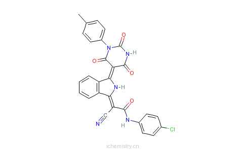 CAS:85959-60-0_N-(4-氯苯基)-2-氰基-2-[2,3-二氢-3-[四氢-1-(4-甲苯基)-2,4,6-三氧代-5(2H)-嘧啶基亚基]-1H-异吲哚-1-亚基的分子结构