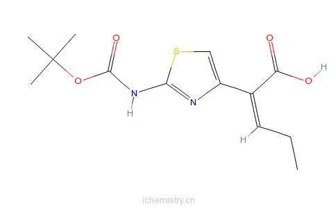CAS:86978-24-7_(Z)-2-(2-叔丁氧羰基氨基噻唑-4-基)-2-戊烯酸的分子结构