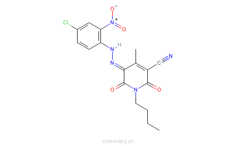 CAS:87617-01-4_1-丁基-5-[(4-氯-2-硝苯基)偶氮]-1,2-二氢-6-羟基-4-甲基-2-氧烟碱腈的分子结构