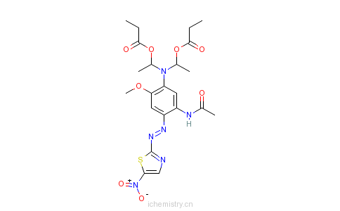 CAS:88938-56-1_N-[5-[二[2-(1-氧丙氧基)乙基]氨基]-4-甲氧基-2-[(5-硝基-2-噻唑基)偶氮]苯基]乙酰胺的分子结构
