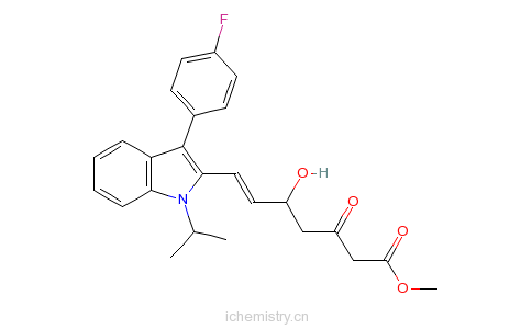 CAS:93957-52-9_(E)-7-[3-(4-氟苯基)-1-(1-甲基乙基)-吲哚-2-基]-3-羟基-5-氧代庚-6-烯酸甲酯的分子结构