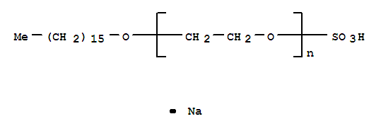 CAS:36348-64-8_α-磺基-ω-(十六烷基氧基)聚(氧基-1,2-亚乙基)钠盐的分子结构