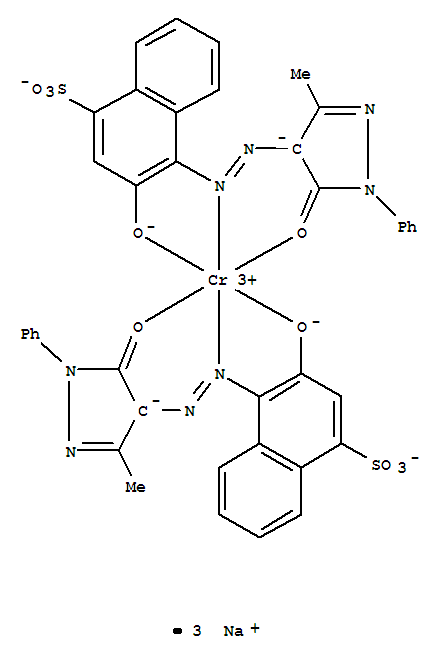 CAS:61916-41-4_二[4-[(4,5-二氢-3-甲基-5-氧代-1-苯基-1H-吡唑-4-基)偶氮]3-羟基-1-萘磺酸根合(3-)]酸(3-)三钠的分子结构