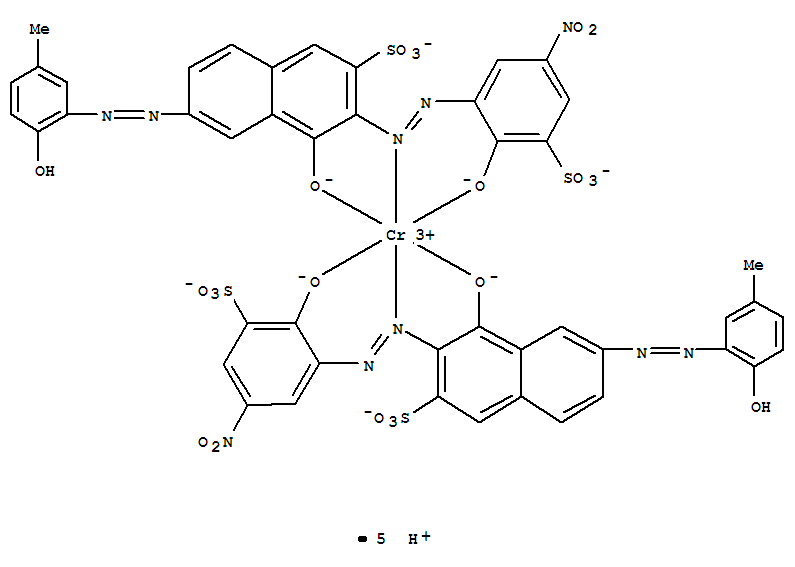 CAS:68201-73-0_五氢化二[4-羟基-6-[(2-羟基-5-甲基苯基)偶氮]-3-[(2-羟-5-硝基-3-磺苯基)偶氮]-2-萘磺酰(4-)]合铬酸(5-)的分子结构