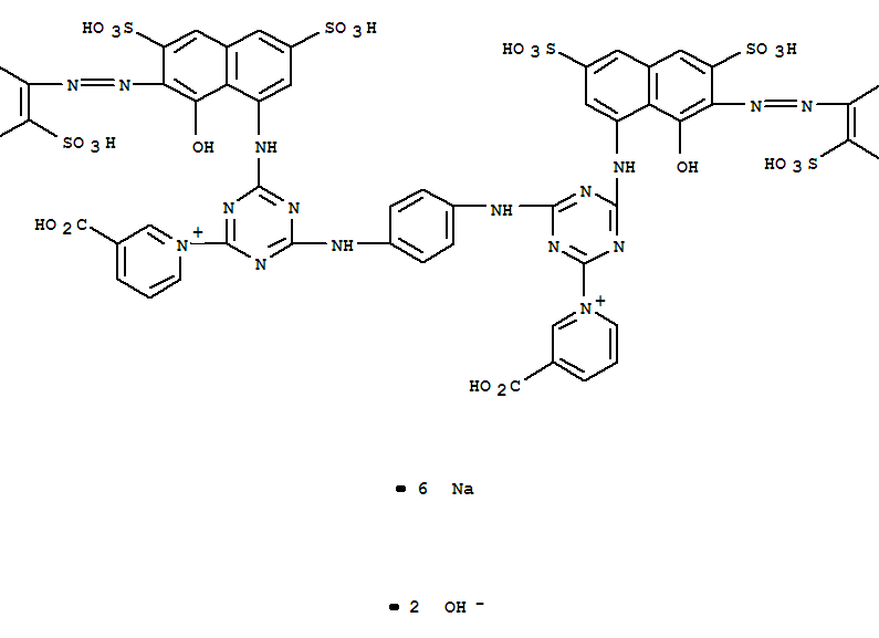 CAS:86422-60-8_1,1'-[1,4-亚苯基二[亚氨基[6-[[8-羟基-3,6-二磺基-7-[(2-磺苯基)偶氮]-1-萘基]氨基]1,3,5-三嗪-4,2-二基]]的分子结构