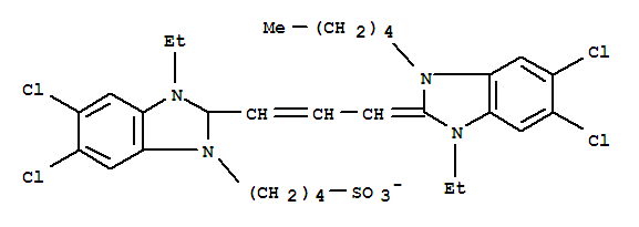 CAS:95181-26-3_5,6-二氯-2-[3-(5,6-二氯-1-乙基-1,3-二氢-3-戊基-2H-苯并咪唑-2-亚基)-1-丙烯基]-1-乙基-3-(4-磺丁基)-1H-的分子结构