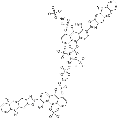 CAS:10126-90-6_2-[1-氨基-9,10-二磺酰氧基-2-蒽基]蒽并[2,3-D]恶唑-5,10-二醇二(硫酸氢)酯四钠盐的分子结构