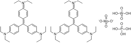CAS:1325-88-8_N-[4-[二[4-(二乙氨基)苯基]]-2,5-环己二烯十一基]-N-乙基乙铵磷钨钼酸盐的分子结构