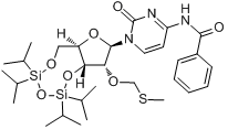 CAS:139434-68-7_N-苯甲酰基-2'-O-[(甲硫基)甲基]-3',5'-O-[1,1,3,3-四(1-甲基乙基)-1,3-二硅氧烷二基]胞苷的分子结构