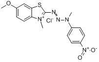 CAS:14970-38-8_6-甲氧基-3-甲基-2-[3-甲基-3-(4-硝基苯基)-1-三嗪基]苯并噻唑翁氯化物的分子结构