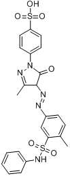 CAS:25739-67-7_4-[4,5-二氢-3-甲基-4-[[4-甲基-3-[(苯基氨基)磺酰基]苯基]偶氮]-5-氧-1H-吡唑-1-基]苯磺酸的分子结构