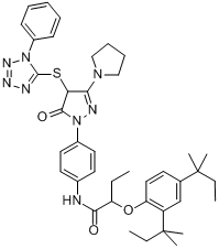 CAS:30818-18-9_2-[2,4-双(1,1-二甲基丙基)苯氧基]-N-[4-[4,5-二氢-5-氧代-4-[(1-苯基-1H-四唑-5-基)硫]-3-吡咯烷基]-1H-吡的分子结构