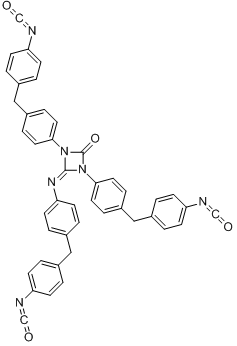 CAS:31107-36-5_1,3-双[4-[(4-异氰酸根合苯基)甲基]苯基]-4-[[4-[(4-异氰酸根合苯基)甲基]苯基]亚氨基]-1,3-二氮杂环丁烷-2的分子结构