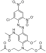 CAS:3618-73-3_N-[5-[双[2-(乙酰氧)乙基]氨基]2-[(2-氯-4,6-二硝苯基)偶氮]-4-甲氧苯基]-乙酰胺的分子结构