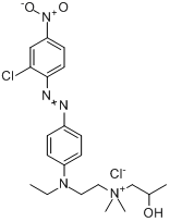 CAS:54229-13-9_N-[2-[[4-[(2-氯-4-硝基苯基)偶氮]苯基]乙基氨基]乙基]-2-羟基-N,N-二甲基-丙铵氯化物的分子结构