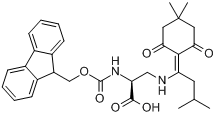 CAS:607366-20-1_Fmoc-3-[[1-(4,4-二甲基-2,6-二氧代环己亚基)-3-甲基丁基]氨基]-L-丙氨酸的分子结构