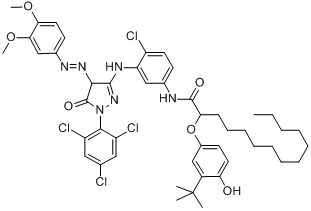 CAS:65293-90-5_N-[4-氯-3-[[4-((3,4-二甲氧基苯基)偶氮)-4,5-二氢-5-氧代-1-(2,4,6-三氯苯基-1H-吡唑-3-基)氨基]苯基]-2-[的分子结构