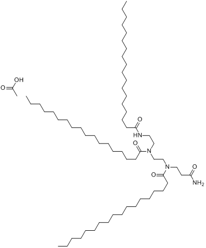 CAS:68214-54-0_N-[2-[(3-氨基-3-氧代丙基)(十八烷酰基)氨基]乙基]-N-[2-[(十八烷酰基)氨基]乙基]-十八酰胺单乙酸盐的分子结构