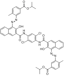 CAS:71566-54-6_3,3'-[(2,5-二氯-1,4-亚苯基)二[亚胺羰基(2-羟基-3,1-亚萘基)偶氮]]二[4-甲基苯甲酸异丙酯]的分子结构